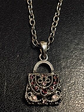 ⚡️ Silver Purse Crystal Charm Necklace 16” NEW